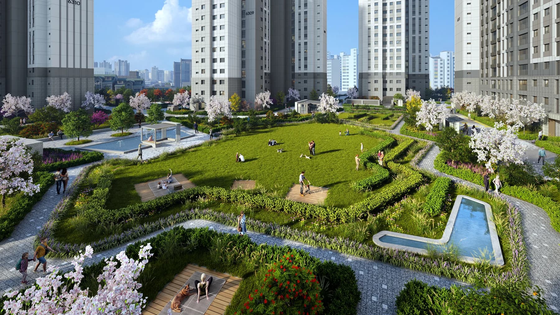 액티브라운지와 주변 단지 풍경 CG